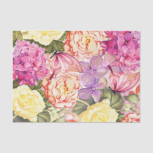 Papel De Seda Flores completas con descomposición de mariposas