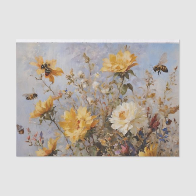 Papel De Seda Flores con abejas Desnudos (Anverso)