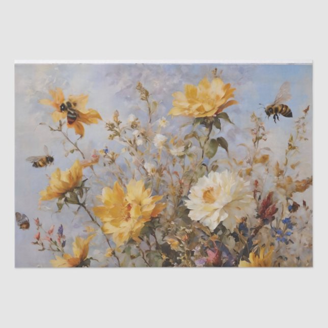 Papel De Seda Flores con abejas Desnudos (Anverso)
