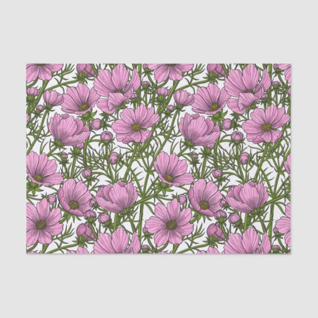 Papel De Seda Flores Cosmos rosadas (Anverso)