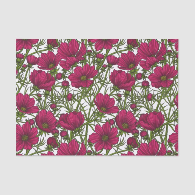 Papel De Seda Flores Cosmos rosadas (Anverso)