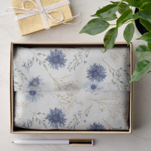 Papel De Seda Flores Crema Azules Despedida de Soltera