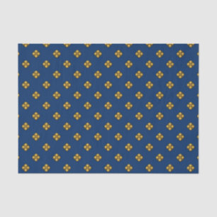 Papel De Seda Flores cruciferas de oro en azul