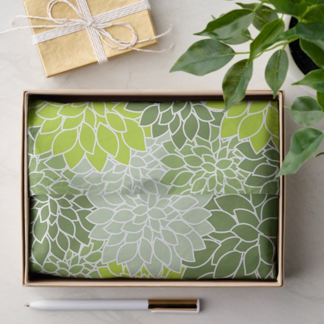 Papel De Seda Flores Dahlia, Patrón De Flores, Dahlia Verde (Regalo )
