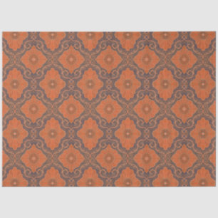 Papel De Seda Flores Damask Naranja Patrón Floral Vintage Brown