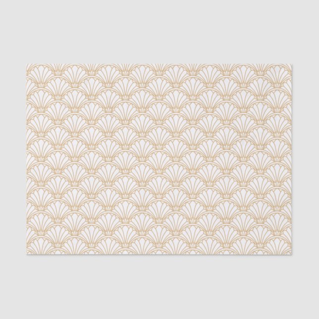 Papel De Seda Flores de abanico Art Déco Blanco y Oro Motif (Anverso)