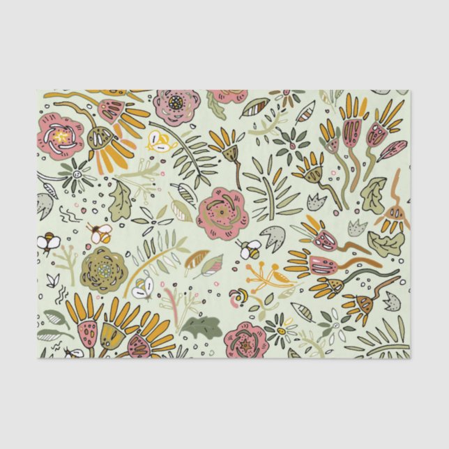 Papel De Seda Flores de abejas florales acuáticas elegantes y mo (Anverso)