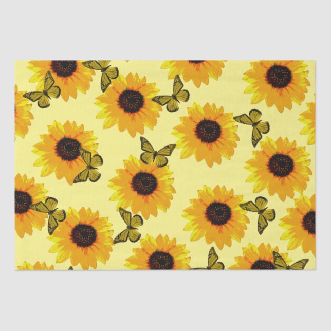 Papel De Seda Flores De Aceite Pintadas Y Mariposas, (Anverso)