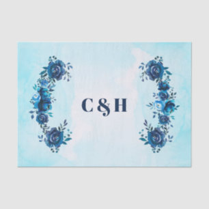 Papel De Seda Flores de Acuarela Azul añil Bodas Florales