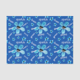 Papel De Seda Flores de Acuarela Azul con Afirmaciones