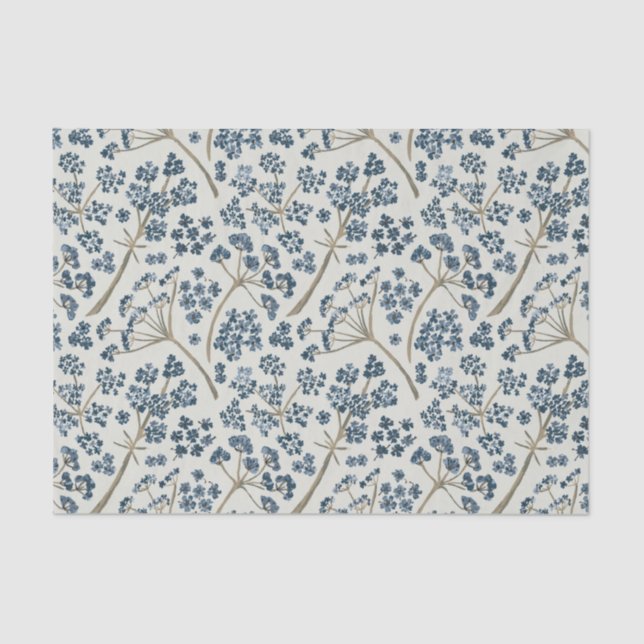 Papel De Seda Flores de acuarela azul elegantes (Anverso)