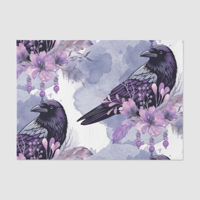 Papel De Seda Flores de Acuarela Botánica Floral Cuervo (Anverso)
