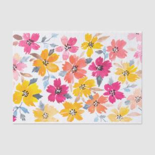 Papel De Seda Flores de acuarela floridas y flotantes