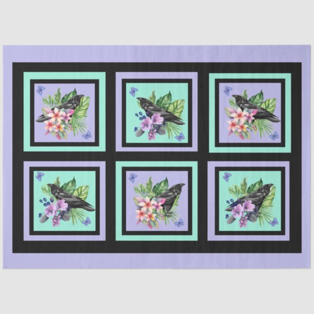 Papel De Seda Flores de acuarela mixtas de rayas negras (Anverso)