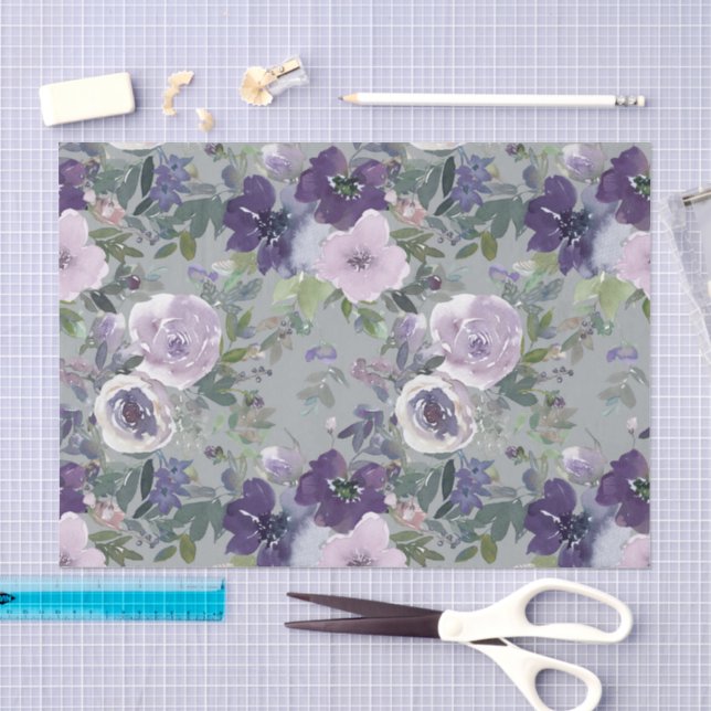 Papel De Seda Flores de Acuarela Moradas (Artesanía)
