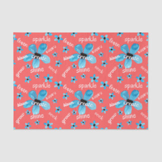 Papel De Seda Flores de acuarela rojas y azules con afirmaciones