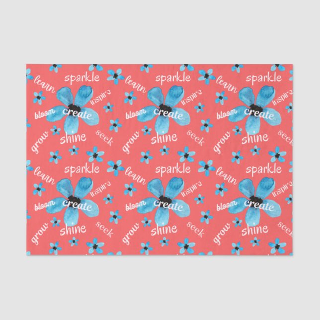 Papel De Seda Flores de acuarela rojas y azules con afirmaciones (Anverso)