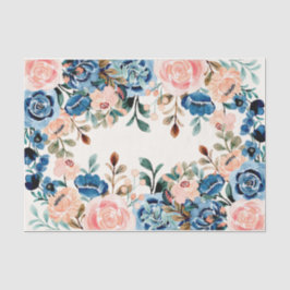 Papel De Seda Flores de acuarela rosa y azul