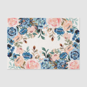 Papel De Seda Flores de acuarela rosa y azul