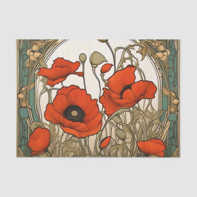 Papel De Seda Flores de adormidera de Art Nouveau (Anverso)