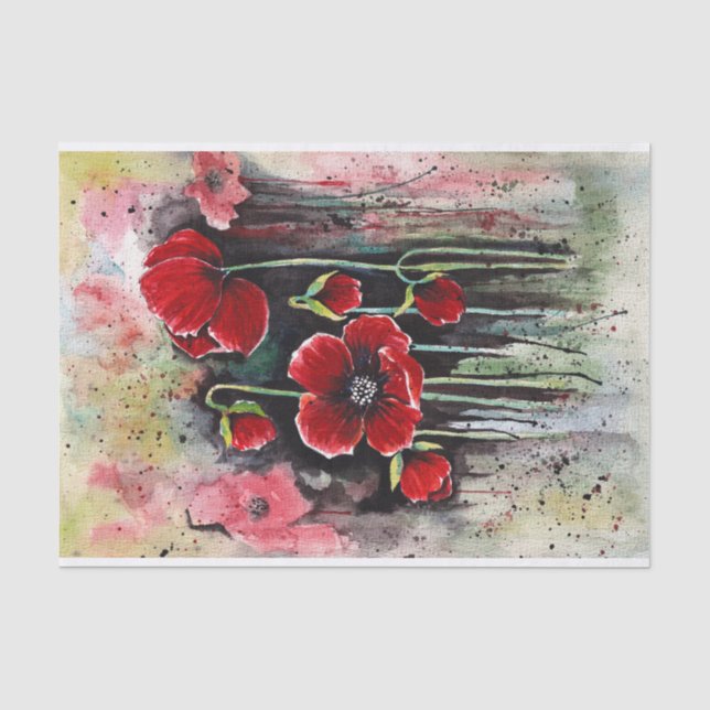 Papel De Seda Flores De Adormidera En Acuarela (Anverso)