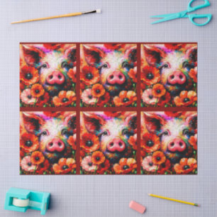 Papel De Seda Flores de amapola decoupage impresionista de cerdo