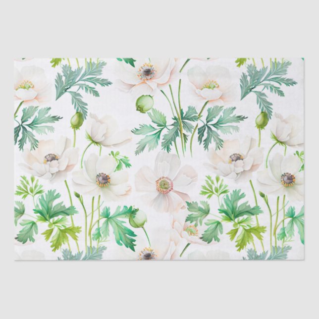 Papel De Seda Flores de anémona blanca en crema (Anverso)