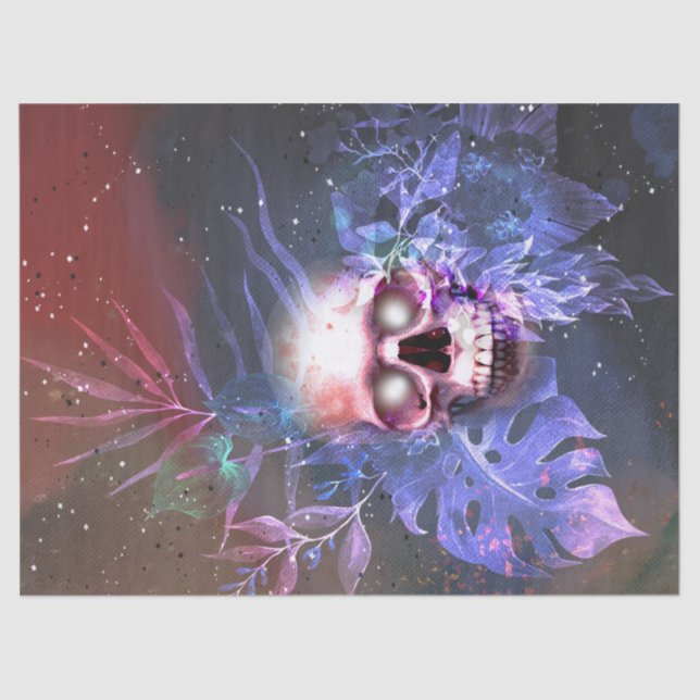 Papel De Seda Flores de arcoiris de cráneo brillante desenlace (Anverso)