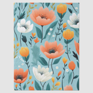 Papel De Seda Flores de arte coloridas-aqua, blanco, melocotón,
