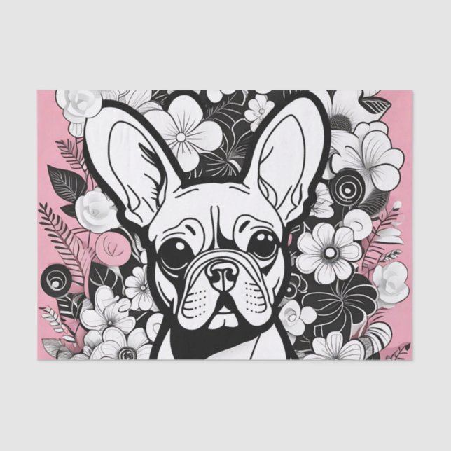 Papel De Seda Flores de arte pop y Bulldog francés (Anverso)