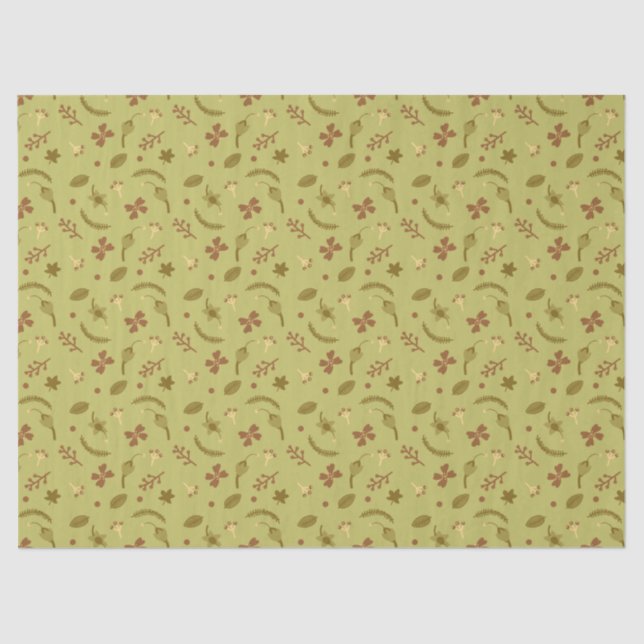 Papel De Seda Flores de arte popular en verde (Anverso)