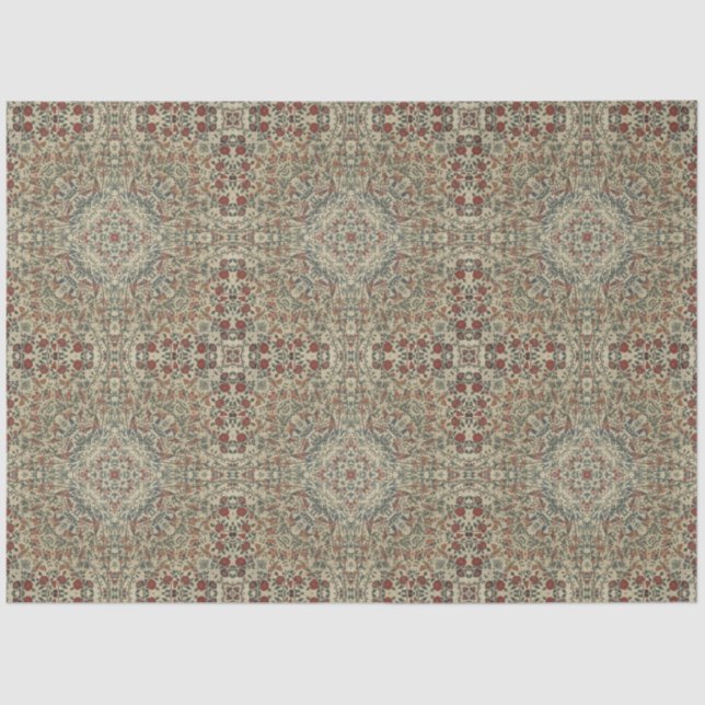 Papel De Seda Flores de aves textiles antiguas (Anverso)