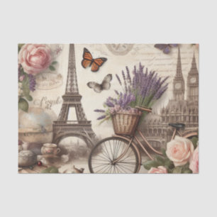 Papel De Seda Flores de bicicleta y mariposas vintage