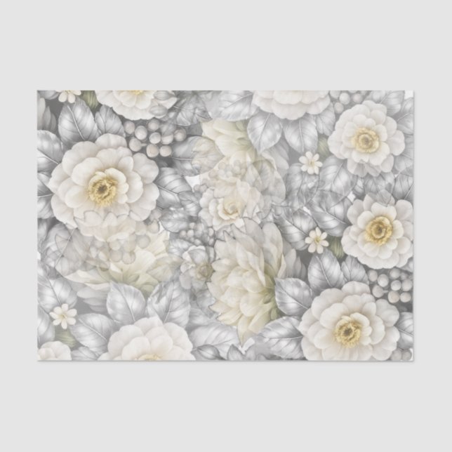 Papel De Seda Flores de Boda Elegantes Románticas de Plata y Bla (Anverso)