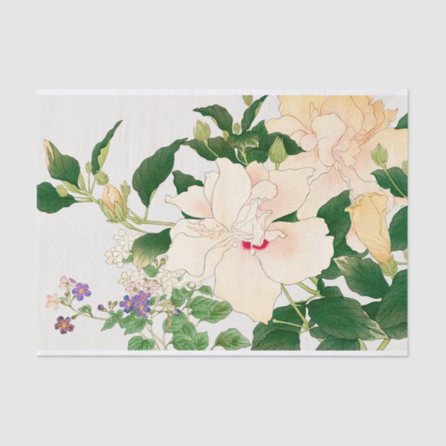 Papel De Seda Flores de Browallia e Hibiscus - Bloqueo de madera (Anverso)