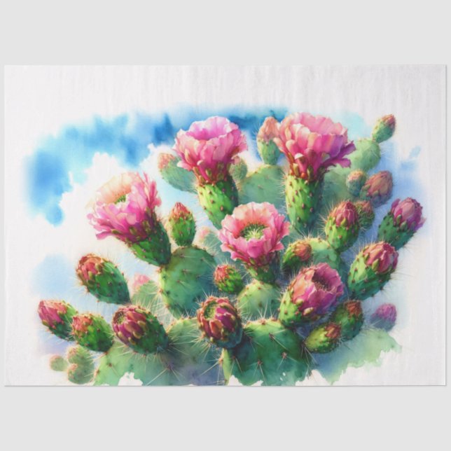 Papel De Seda Flores de Cactus de Pera Espinosa en Técnica de De (Anverso)