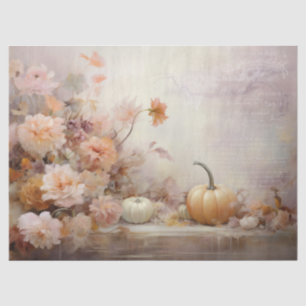 Papel De Seda Flores de Calabazas Blancas con Decoupage de Texto