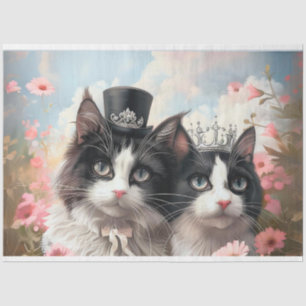 Papel De Seda Flores de campo de la pareja de gatos en blanco ne