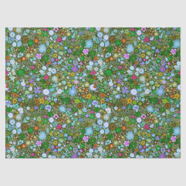 Papel De Seda Flores de campo verde silvestre (Anverso)