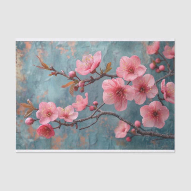 Papel De Seda Flores de cerezo con fondo rústico (Anverso)