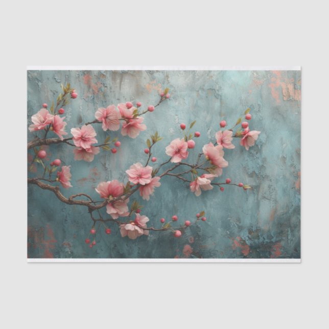 Papel De Seda Flores de cerezo con fondo rústico (Anverso)
