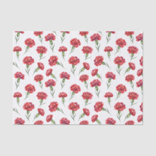 Papel De Seda Flores de clavel rojo en acuarela sobre blanco