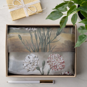 Papel De Seda Flores de clavel variegado vintage con cielo gris