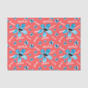 Papel De Seda Flores de color de agua rojo y azul con afirmacion