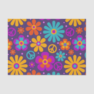 Papel De Seda Flores de colores Paz Amor Groovy Retro Hippie