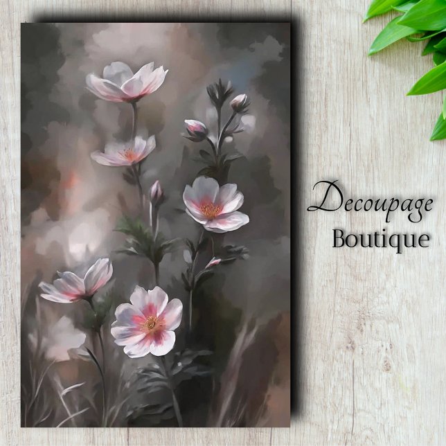Papel De Seda Flores de Cosmos Rosa Brumoso Decoupage (Misty Pink Cosmos Flowers Decoupage Tissue Paper)