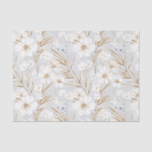 Papel De Seda Flores de Crema Blanca Mariposas Azules Despedida 