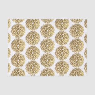 Papel De Seda Flores de Dahlia Elegantes con Brillo Dorado sobre