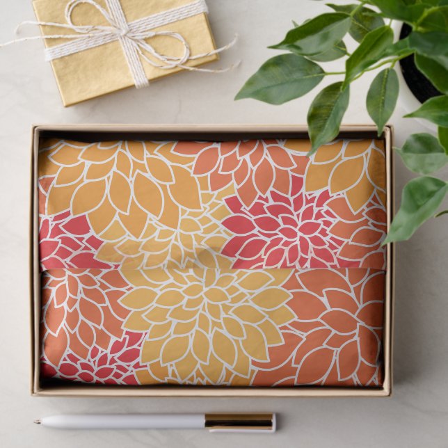 Papel De Seda Flores De Dahlia, Patrón De Flores, Naranja Dahlia (Regalo )