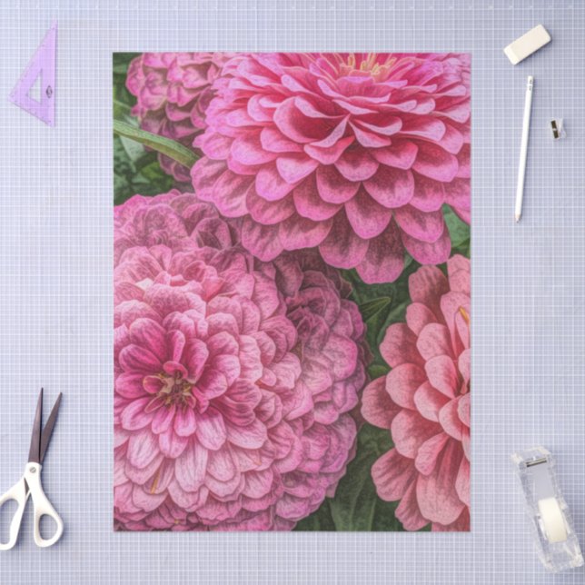 Papel De Seda Flores de Dahlias Rosas (Artesanía)